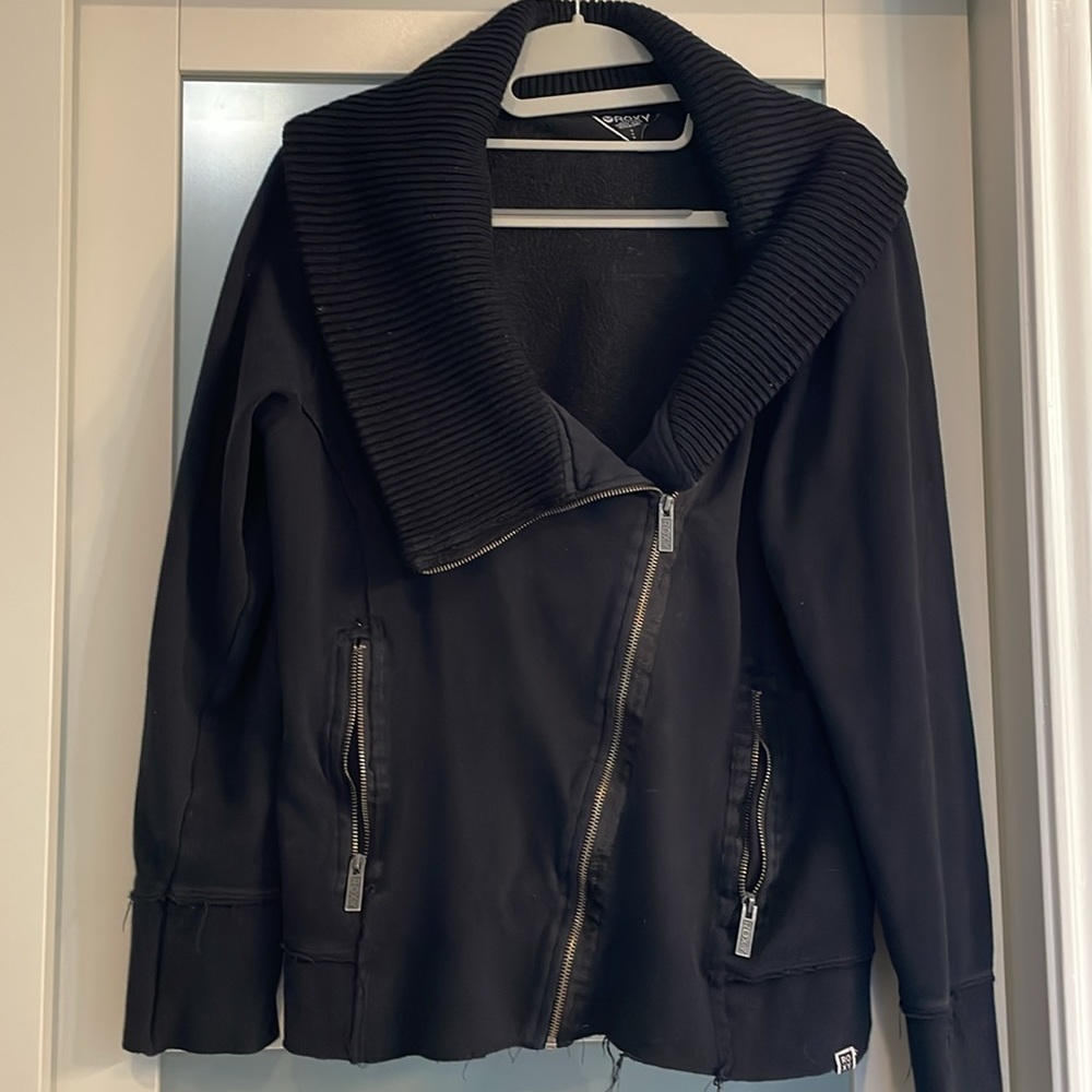 CLOSET CLOSING Roxy distressed asymmetrical moto jacket, black, size M
